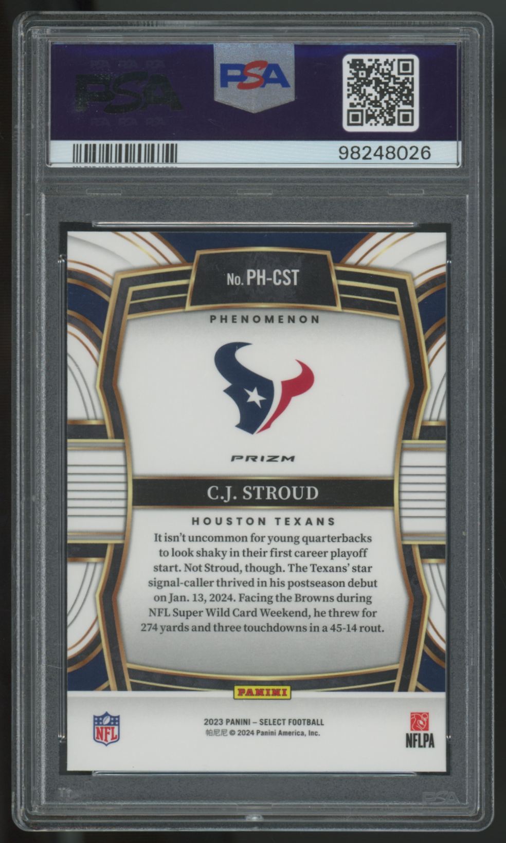 2023 Panini Select C.J. Stroud RC Phenomenon Prizm #PH-CST PSA 10