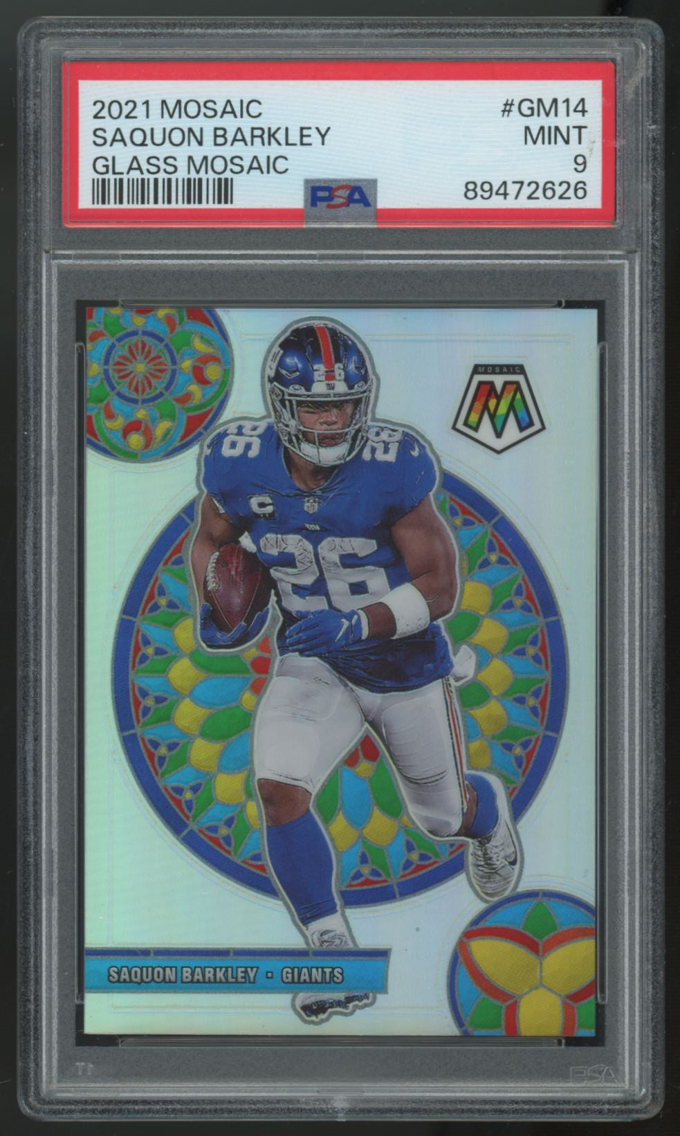 2021 Panini Mosaic Saquon Barkley Glass Mosaic SSP #GM-14 PSA 9