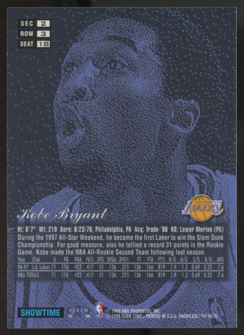 1997-98 Fleer Flair Showcase Kobe Bryant Row 3 #18