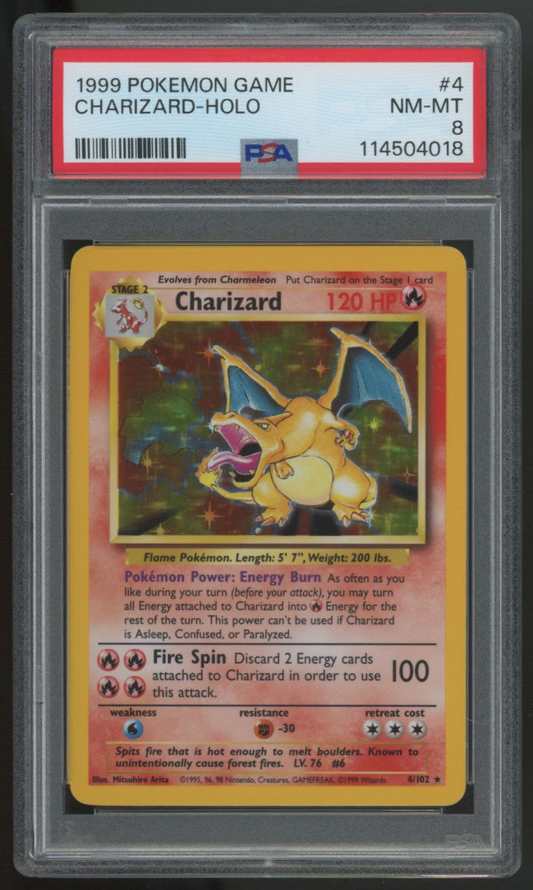 1999 Pokemon Charizard Base Set Unlimited Holo #4 PSA 8 (C)