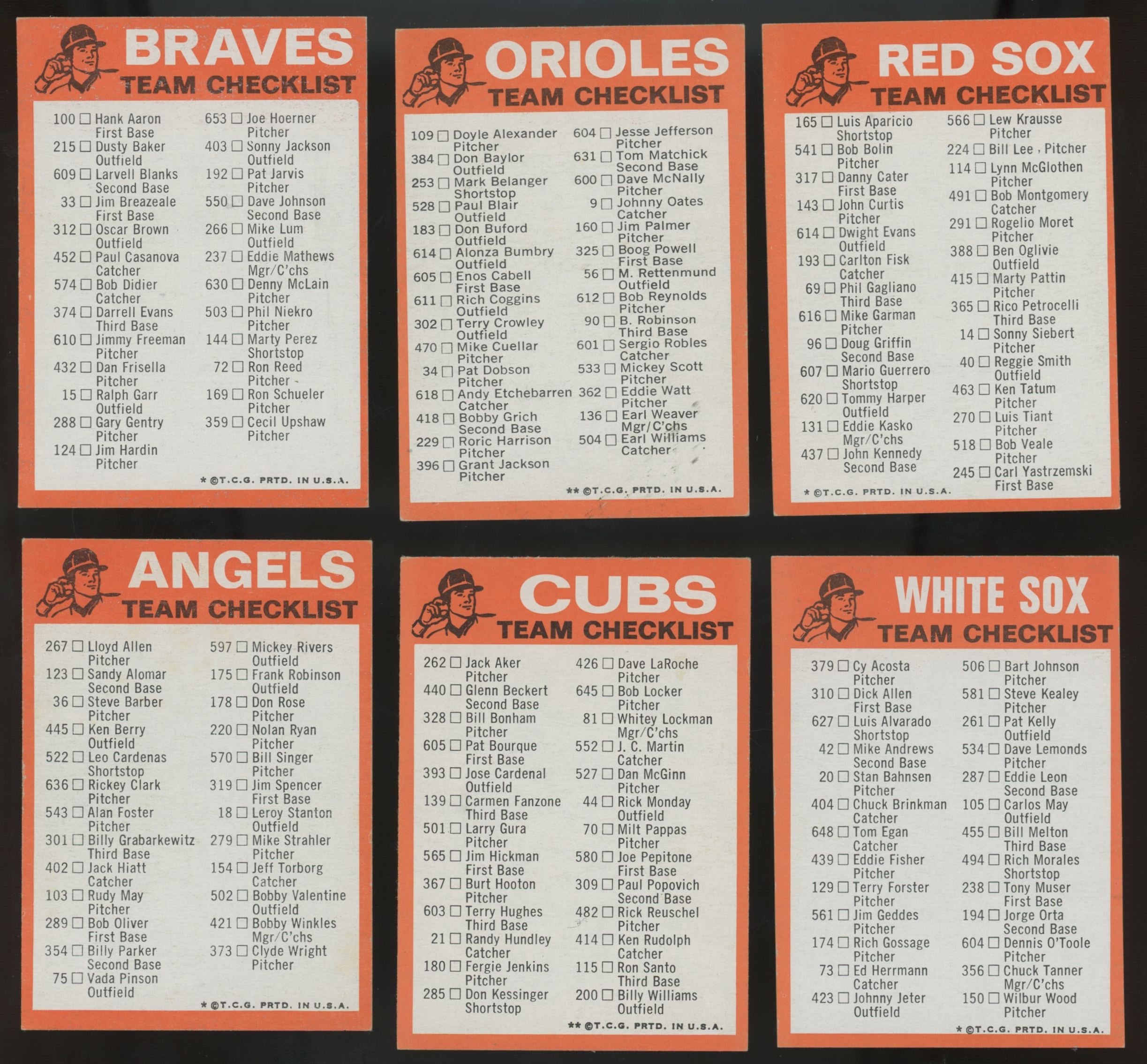 1973 Topps Baseball Team Checklist Set EX/MT Unmarked