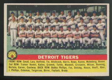 1956 Topps Detroit Tigers Team #213 EX/MT