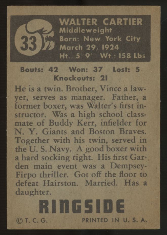 1951 Topps Ringside Walter Cartier #33 EX