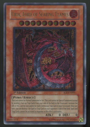 Yugioh Uria, Lord of Searing Flames Ultimate Rare 1st Edition #SOI-EN001 LP