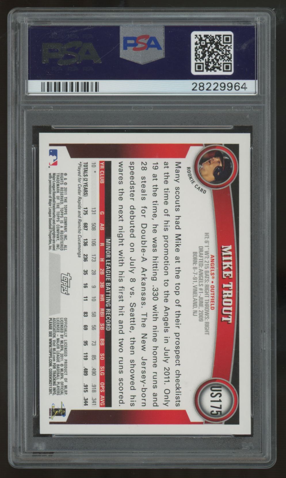 2011 Topps Update Mike Trout RC #US175 PSA 10