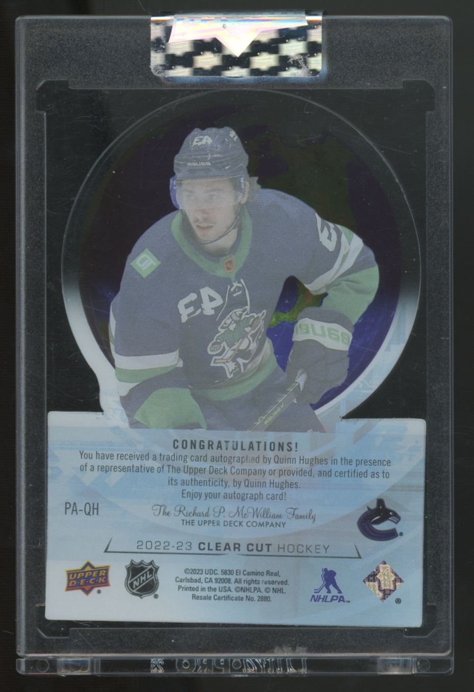 2022-23 Upper Deck Clear Cut Quinn Hughes Pride Auto /99 #PA-QH