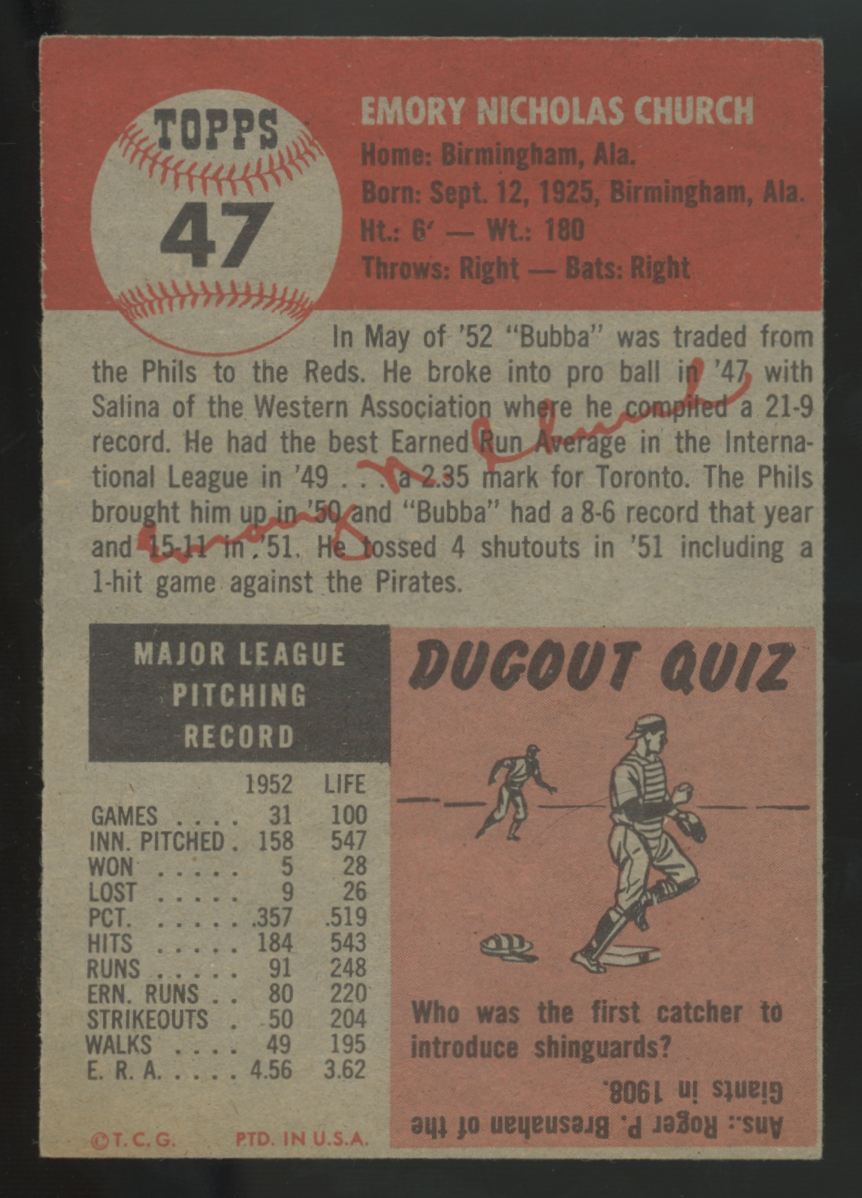 1953 Topps Bubba Church #47 EX+