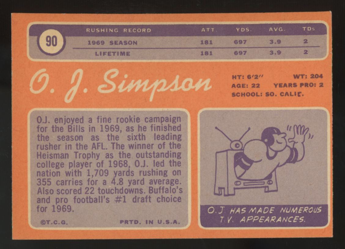 1970 Topps O.J. Simpson RC #90 EX "A"