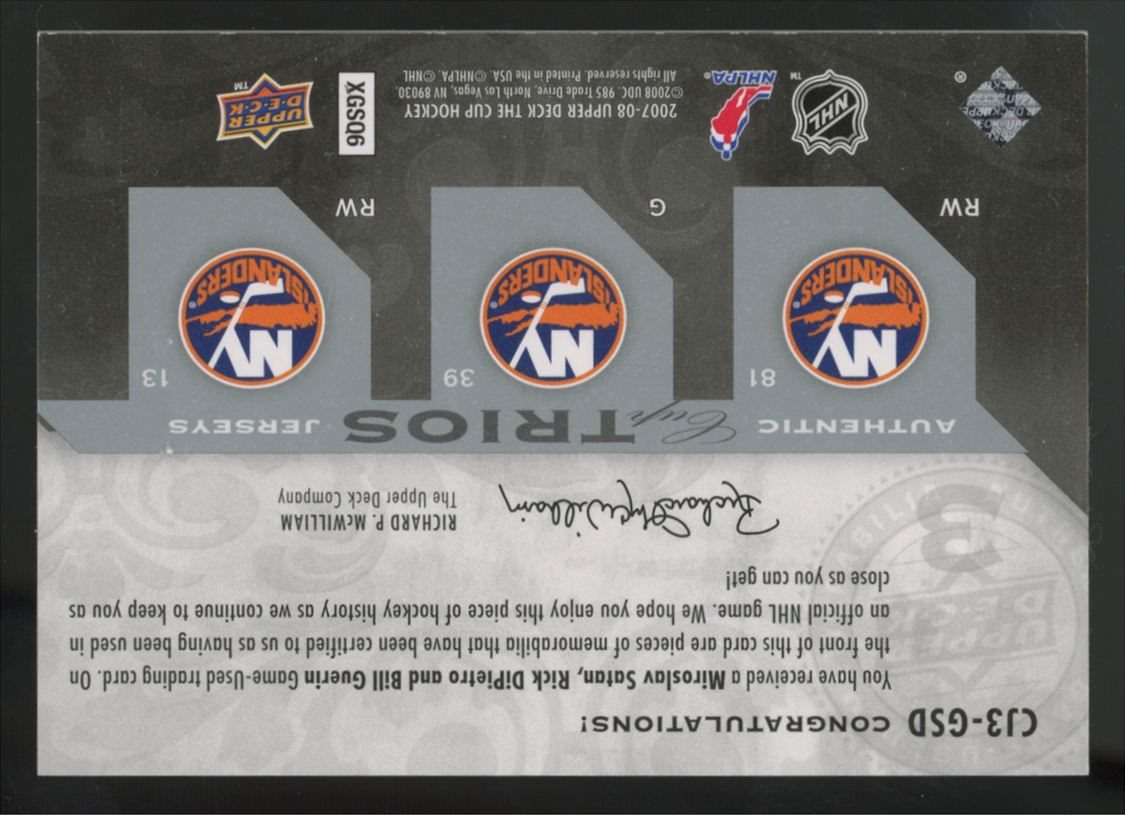 2007-08 UD The Cup Satan/DiPietro/Guerin Triple Patch /15 #CJ3-GSD