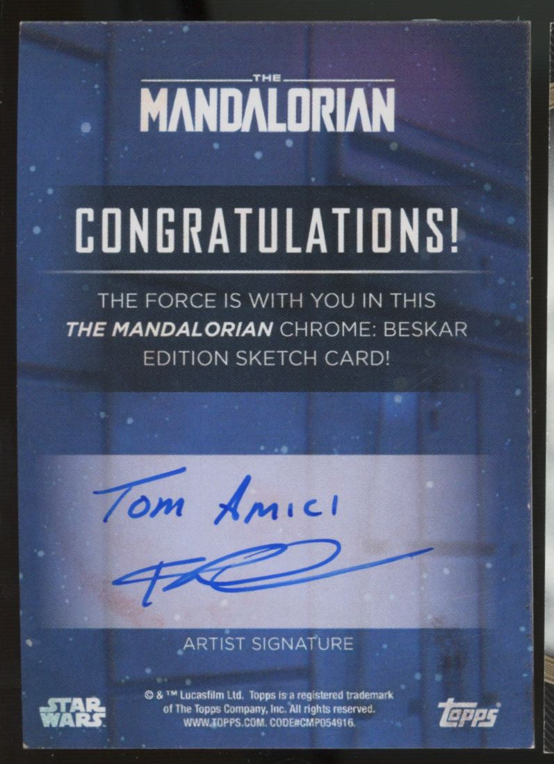 2022 Topps Chrome Star Wars Mandalorian Sketch Card Tom Amici Artist Auto