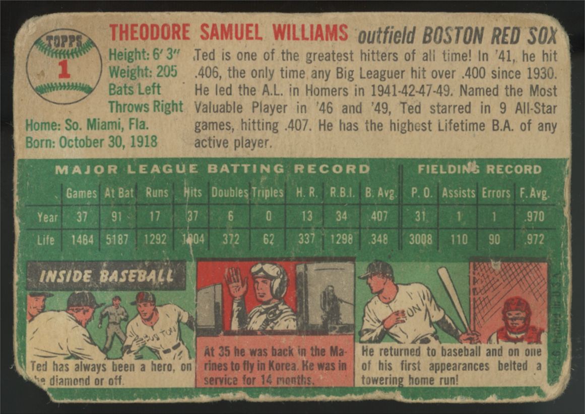 1954 Topps Ted Williams #1 Poor "A"