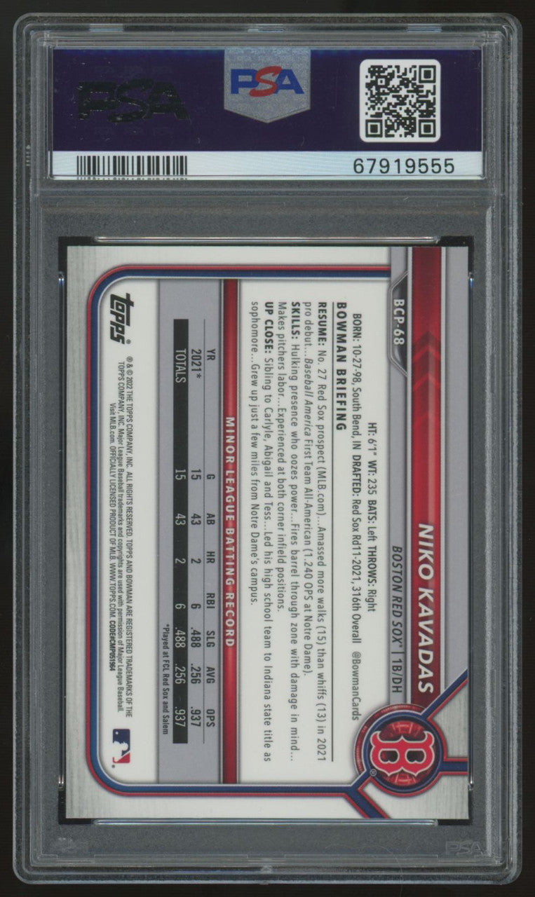 2022 Bowman Chrome Sapphire Niko Kavadas 1st Prospects #BCP-68 PSA 10