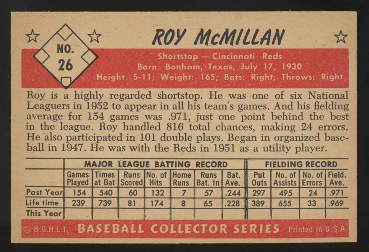 1953 Bowman Color Roy McMillan #26 EX