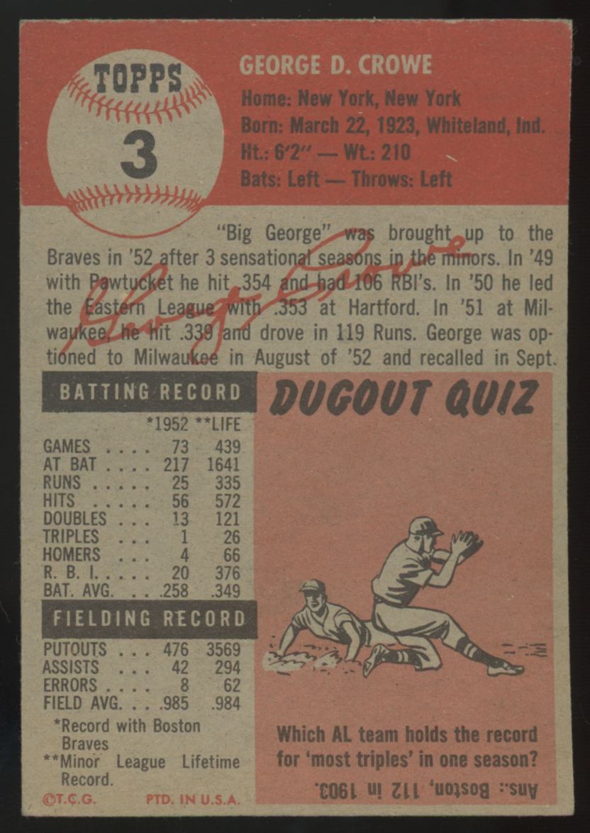 1953 Topps George Crowe #3 EX