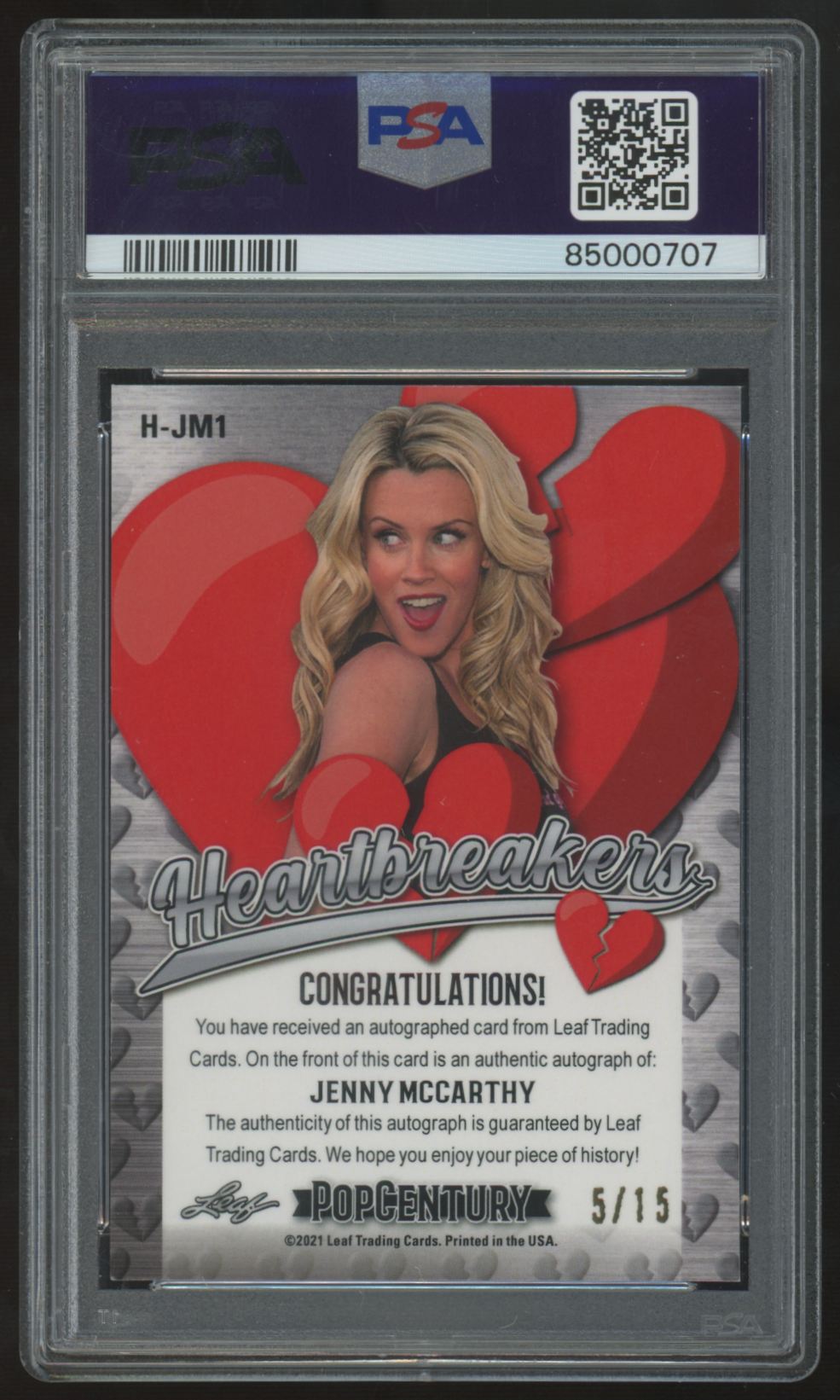 2021 Leaf Metal Pop Century Jenny McCarthy Heartbreakers Pink Auto /15 PSA 9 9