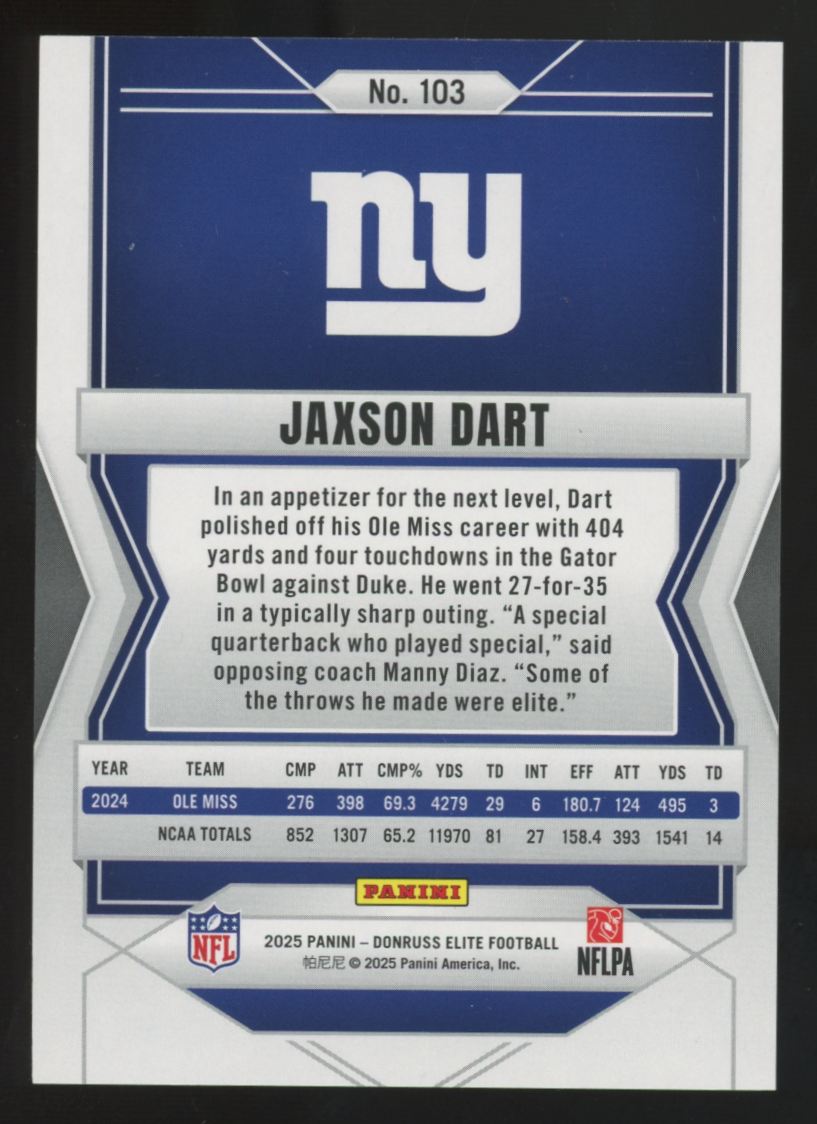 2025 Panini Donruss Elite Jaxson Dart RC Pink #103