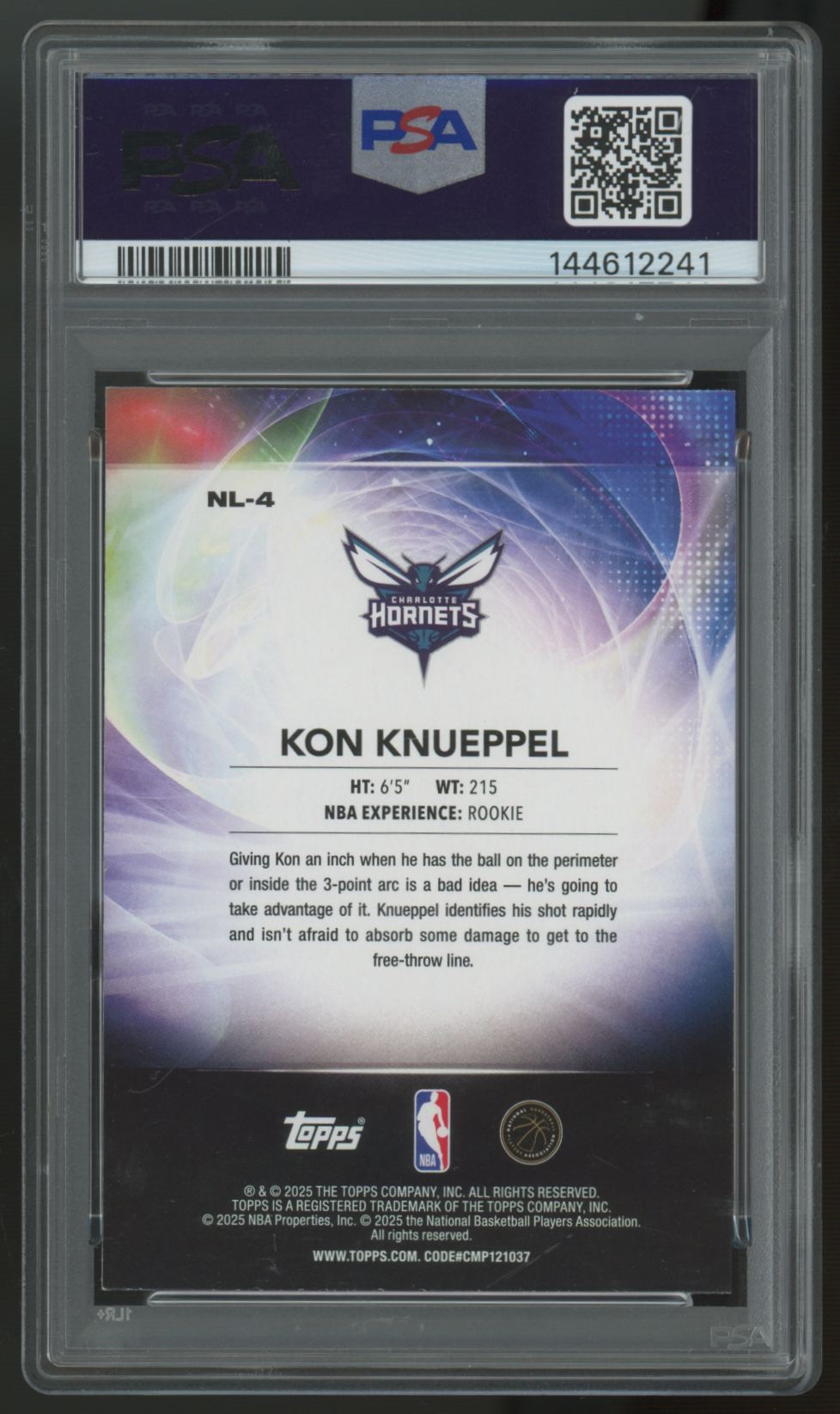 2025-26 Topps Kon Knueppel RC No Limit Purple Rainbow /250 #NL-4 PSA 9