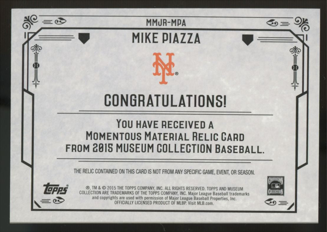 2015 Topps Museum Collection Mike Piazza Momentous Material Gold /10 #MMJR-MPA