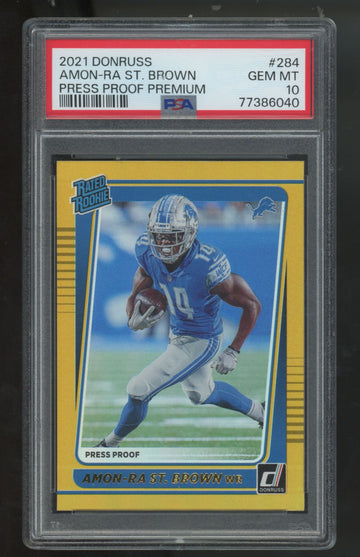2021 Donruss Amon-Ra St. Brown RC Rated Rookie Press Proof Premium #284 PSA 10