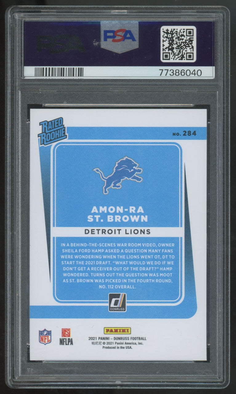 2021 Donruss Amon-Ra St. Brown RC Rated Rookie Press Proof Premium #284 PSA 10
