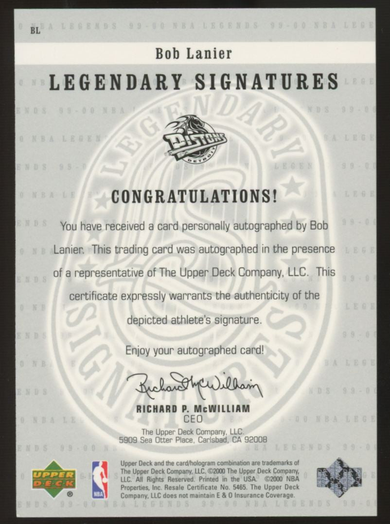 1999-00 Upper Deck Bob Lanier Legendary Signatures Auto #BL