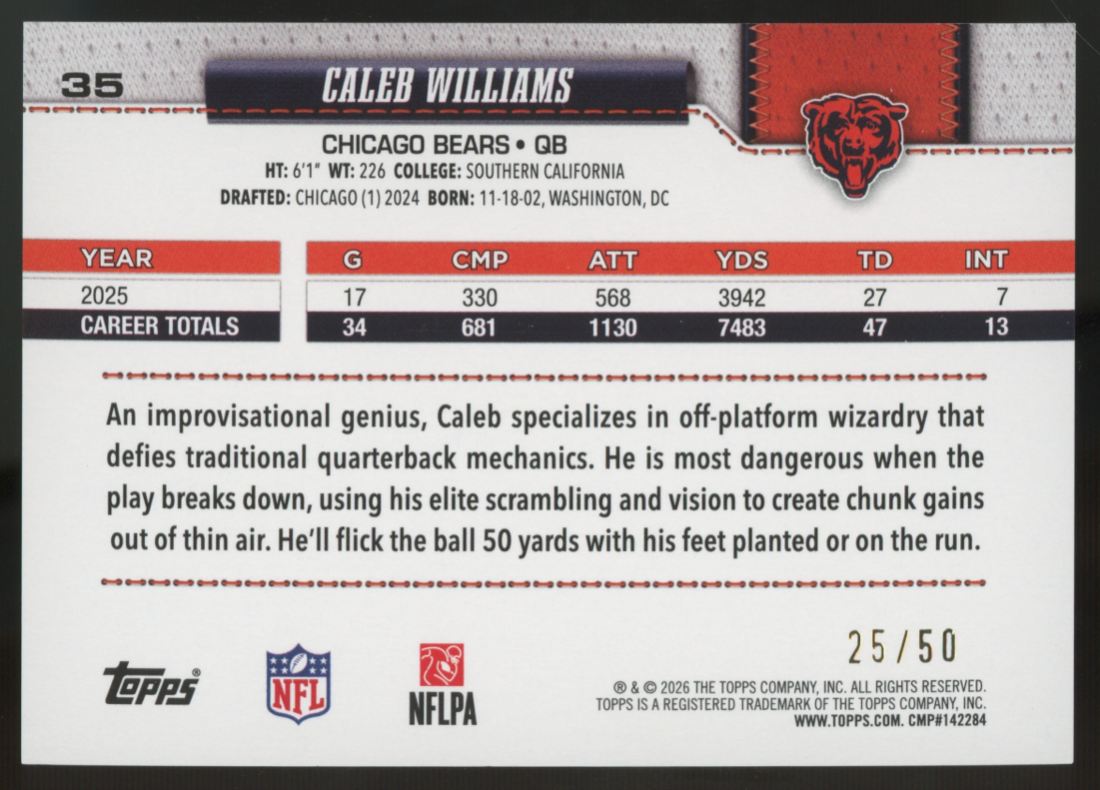 2026 Topps Caleb Williams Gold Diamante /50 #35