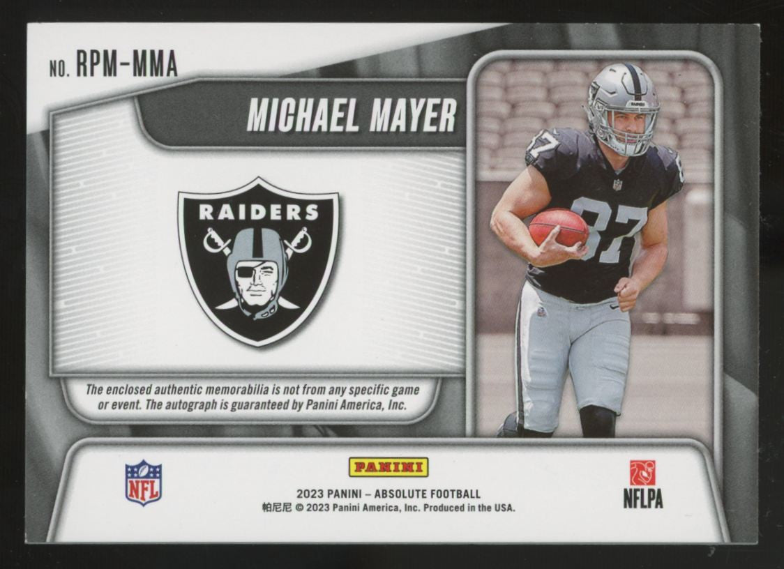 2023 Panini Absolute Michael Mayer RC Premier Triple Patch Auto RPA /399