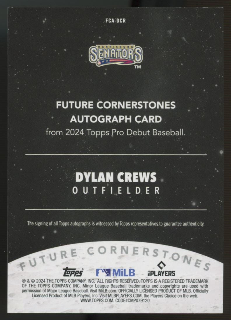 2024 Topps Pro Debut Dylan Crews Future Cornerstones Auto Aqua /75 #FCA-DCR