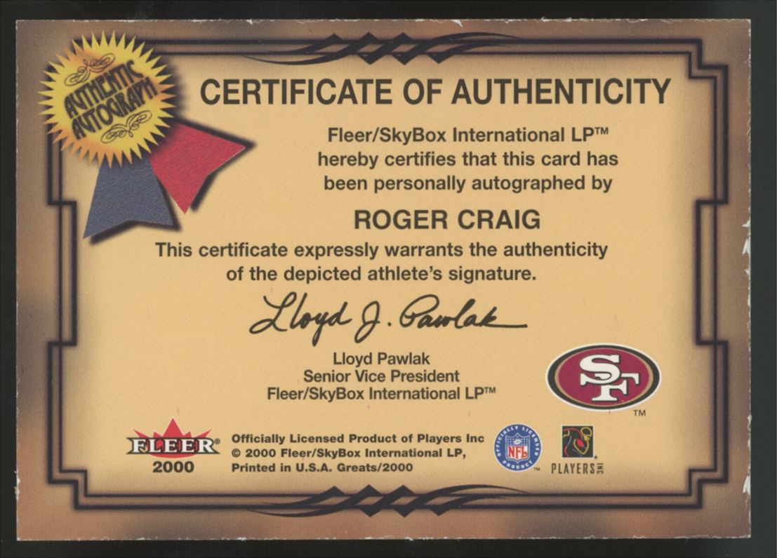 2000 Fleer Roger Craig Auto