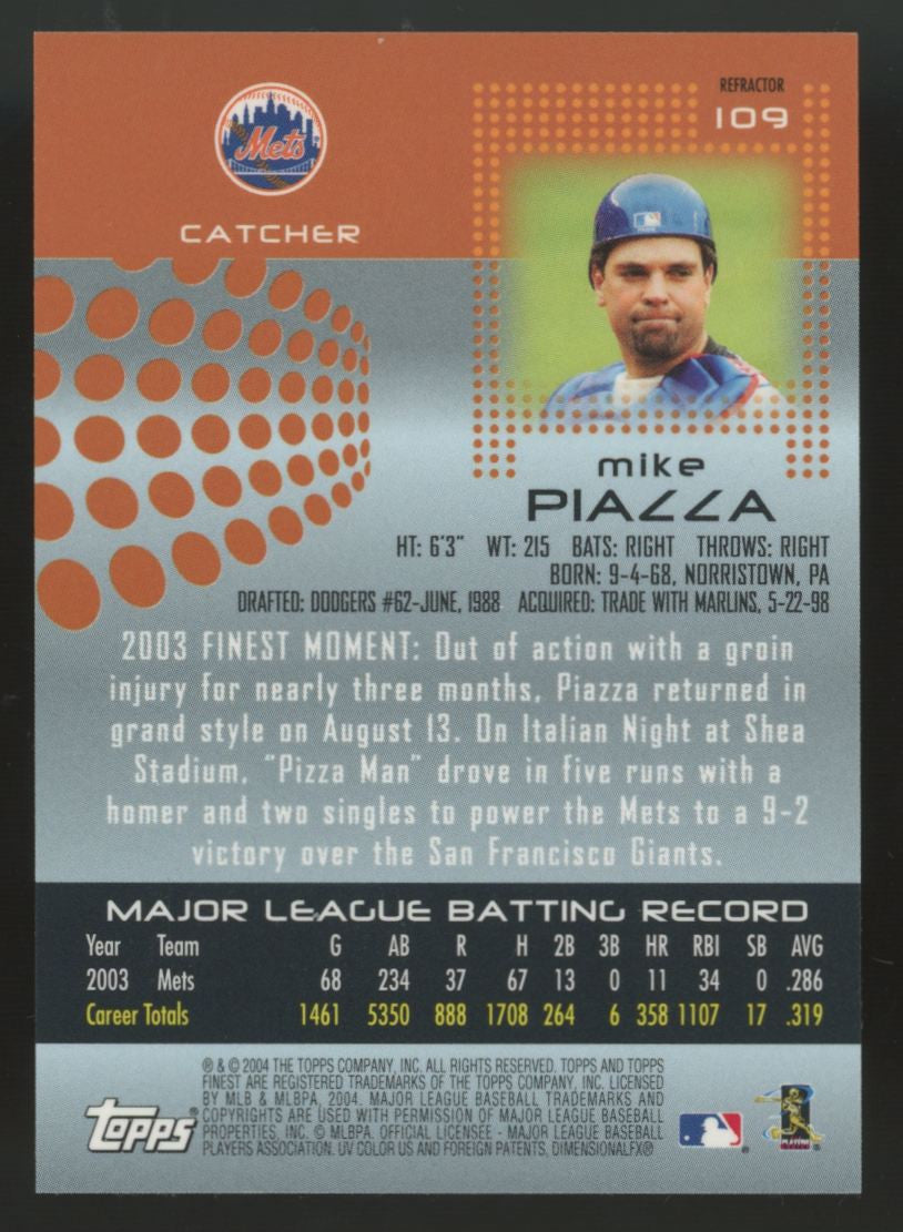 2004 Topps Finest Mike Piazza Jersey Patch Refractor #109