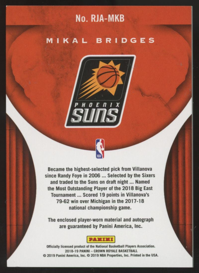 2018-19 Panini Crown Royale Mikal Bridges RC Patch Auto RPA /199 #RJA-MKB
