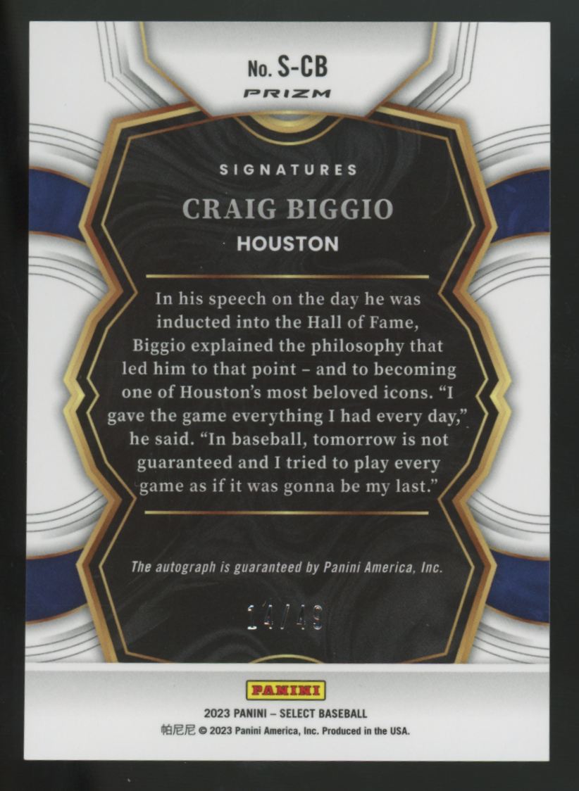 2023 Panini Select Craig Biggio Prizm Auto /49 #S-CB