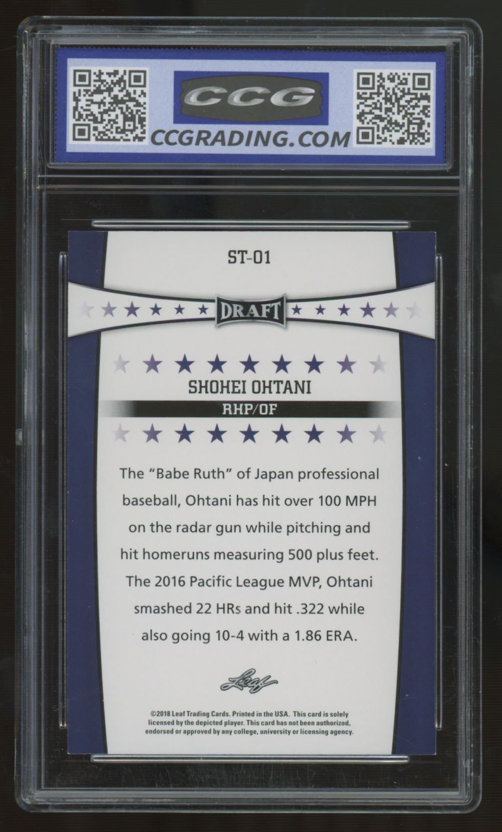 2018 Leaf Draft Shohei Ohtani Stars #ST-01 CCG 10