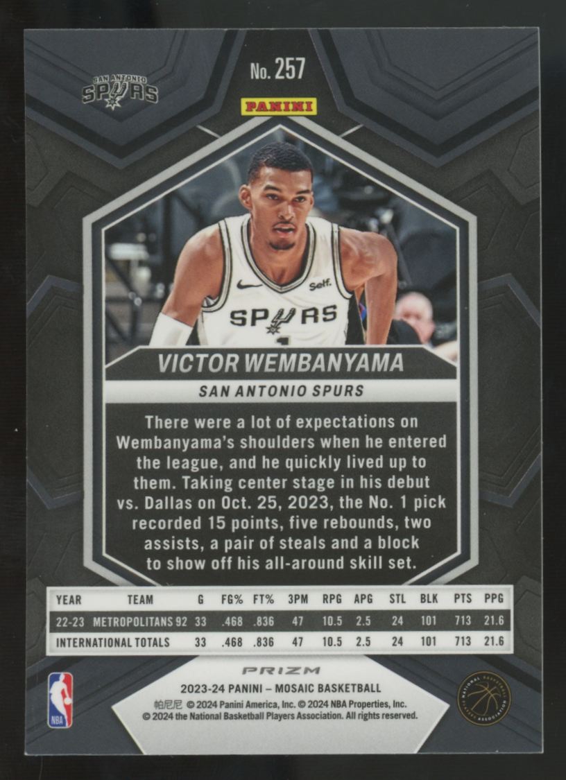 2023-24 Panini Mosaic Victor Wembanyama RC Reactive Blue Debut #257