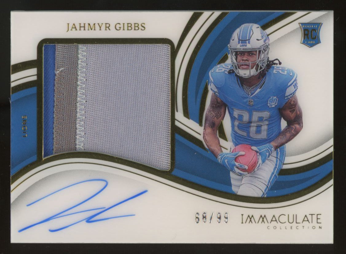2023 Immaculate Collection Jahmyr Gibbs RC Premium Patch Auto RPA /99 #PP-JG1
