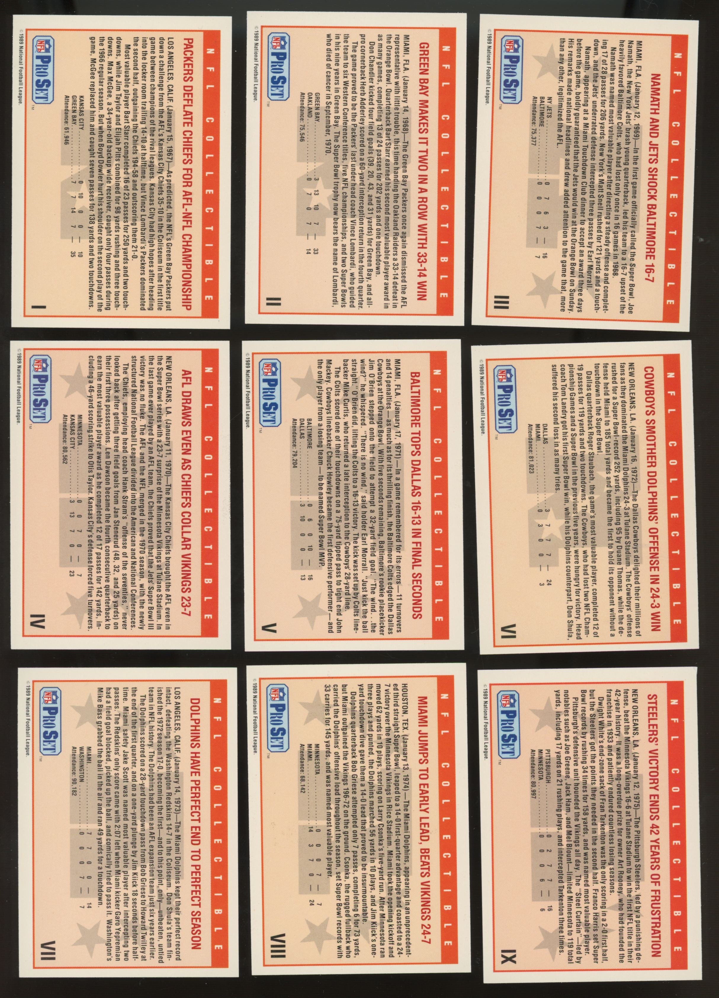 1989 Pro Set Super Bowl Logos Complete Set (I-XXIII)