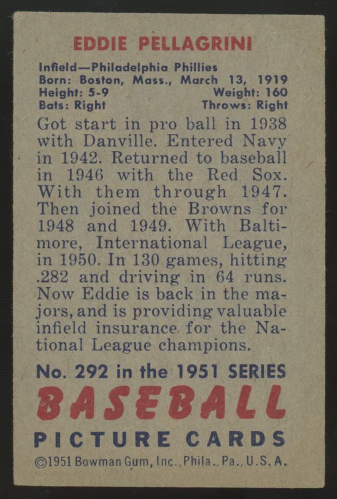 1951 Bowman Eddie Pellagrini #292 VG-EX
