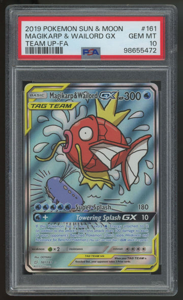2019 Pokemon Magikarp & Wailord GX Team Up Full Art #161 PSA 10