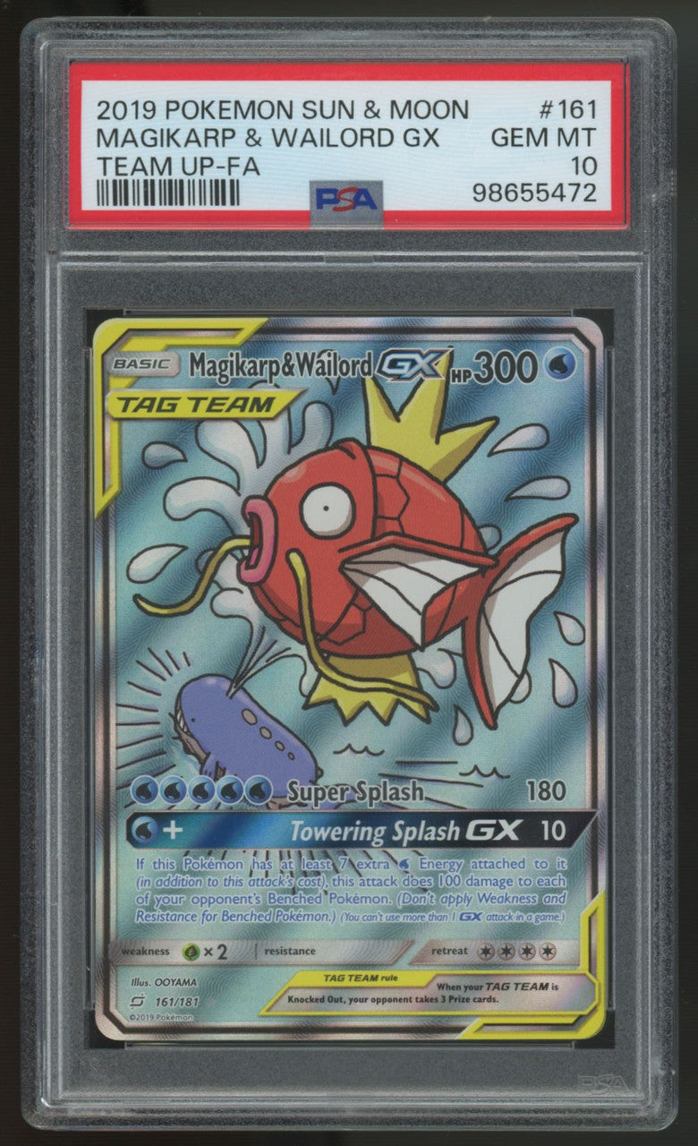 2019 Pokemon Magikarp & Wailord GX Team Up Full Art #161 PSA 10