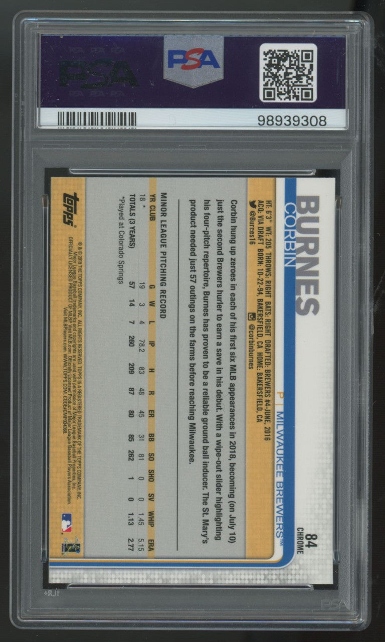 2019 Topps Chrome Corbin Burnes RC #84 PSA 10