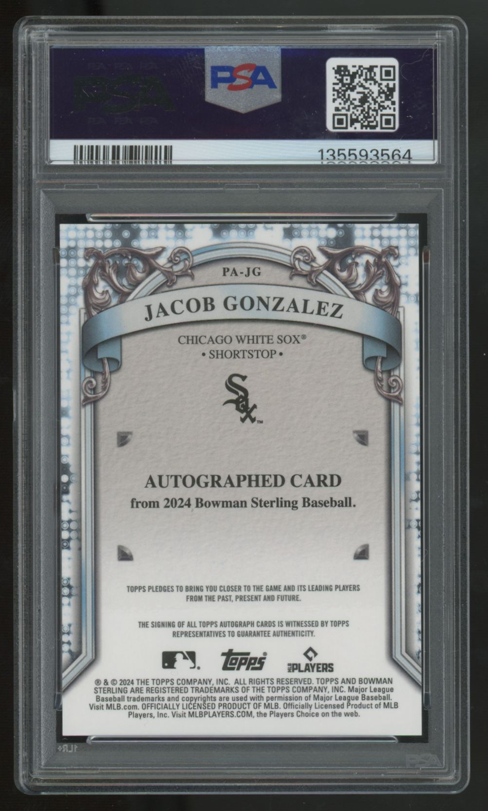 2024 Bowman Sterling Jacob Gonzalez Prospect Gold Refractor Auto /50 PSA 9