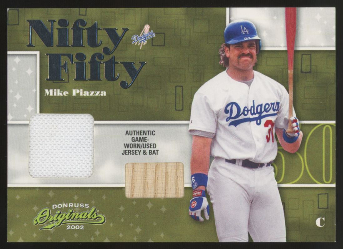 2002 Donruss Originals Mike Piazza Nifty Fifty Combo Dual Patch /50 #NF-39