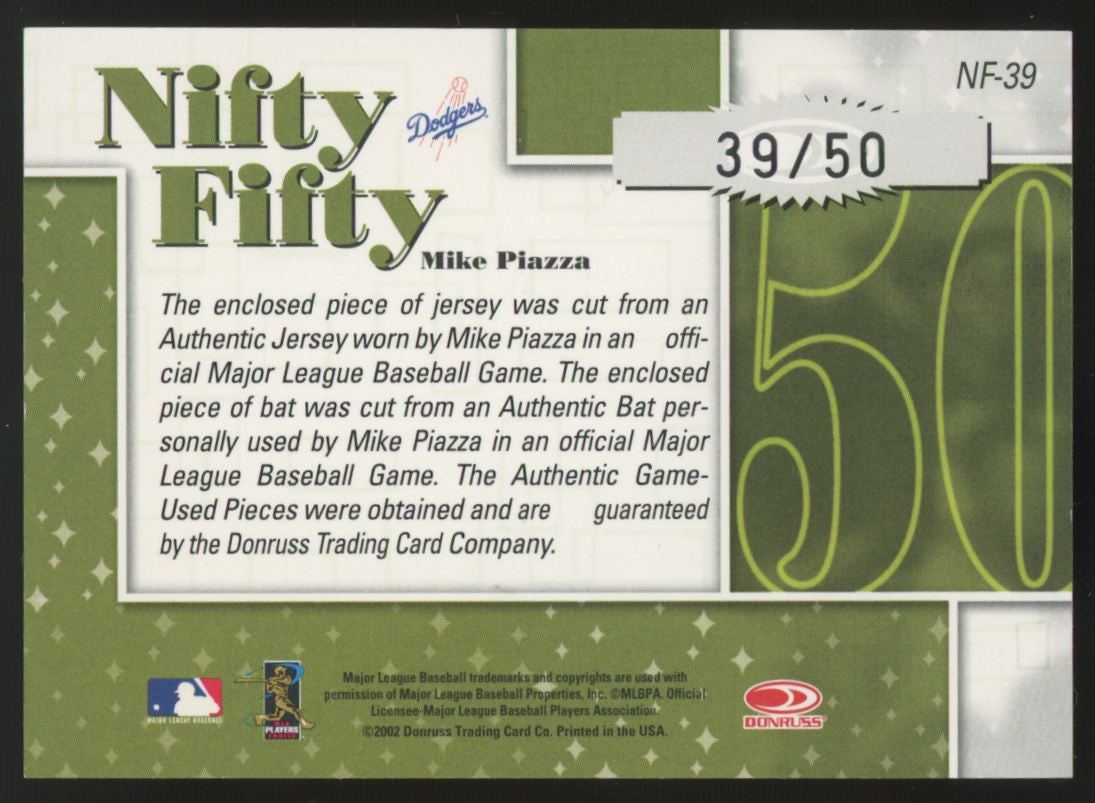 2002 Donruss Originals Mike Piazza Nifty Fifty Combo Dual Patch /50 #NF-39