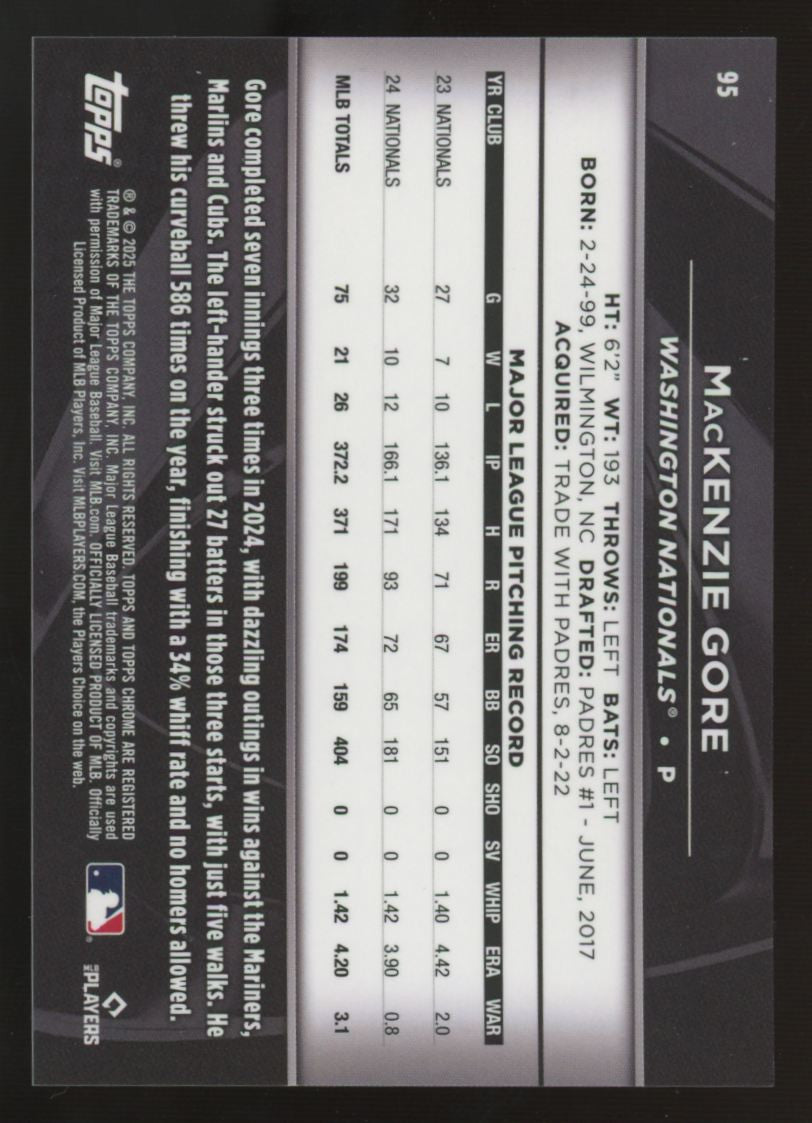 2025 Topps Chrome Black MacKenzie Gore White Refractor /10 #95