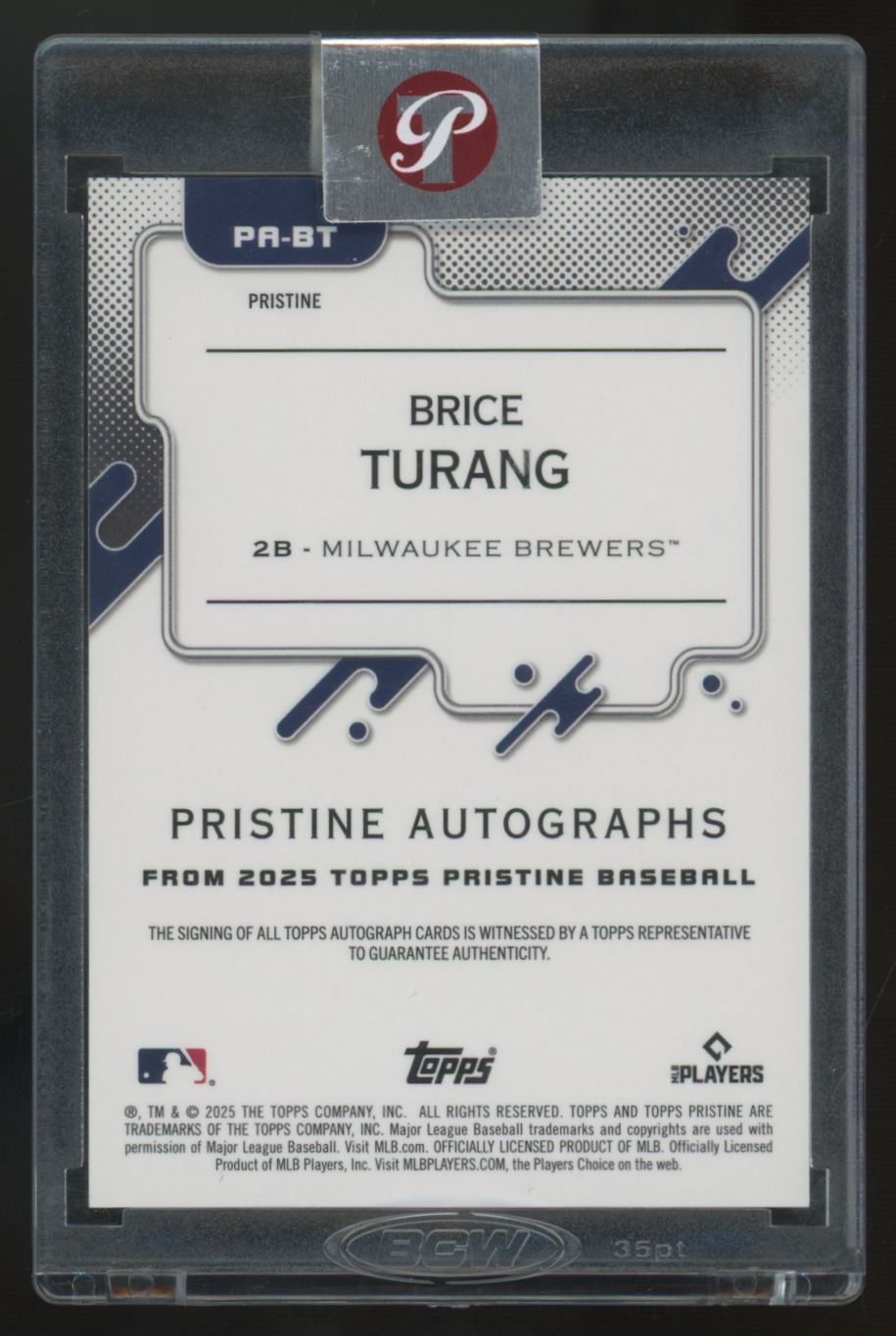 2025 Topps Pristine Brice Turang Auto Refractor #PA-BT