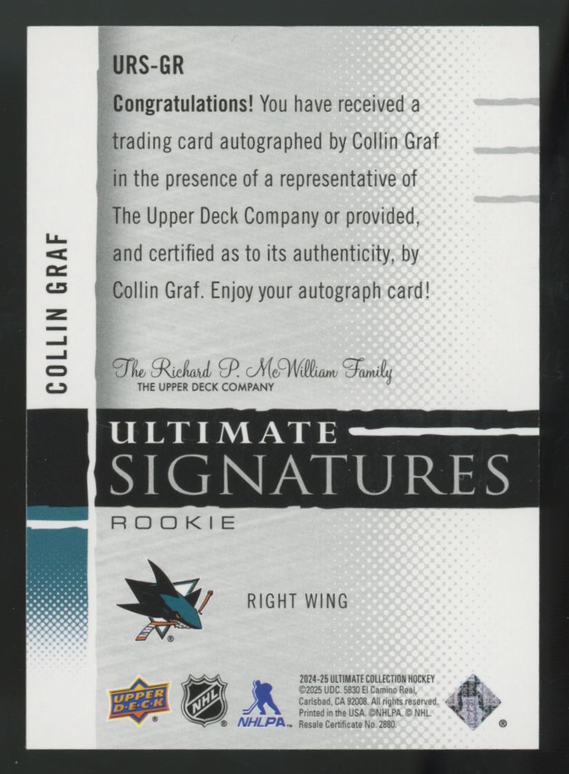 2024-25 Ultimate Collection Collin Graf RC Auto #URS-GR