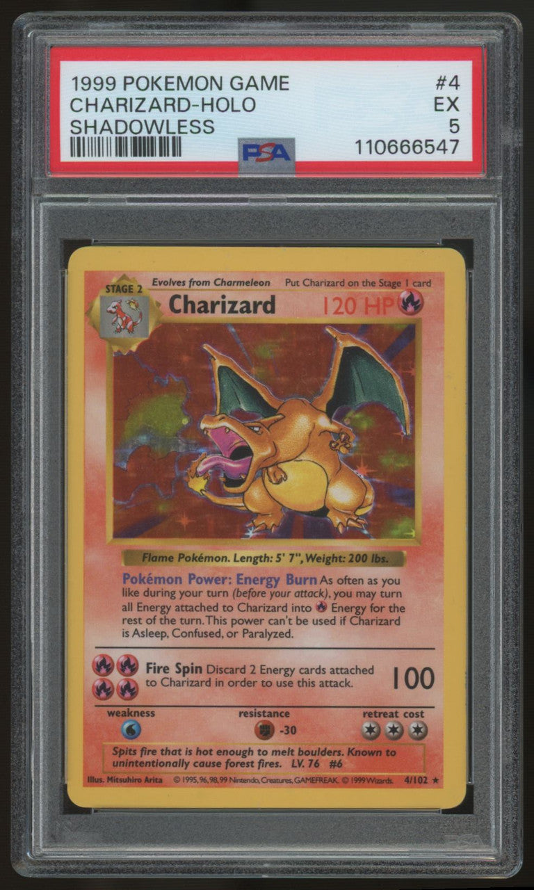 1999 Pokemon Charizard Base Set Unlimited Shadowless Holo #4 PSA 5