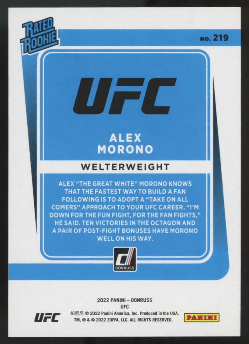 2022 Donruss UFC Alex Morono Rated Rookie Gold Laser /10 #219