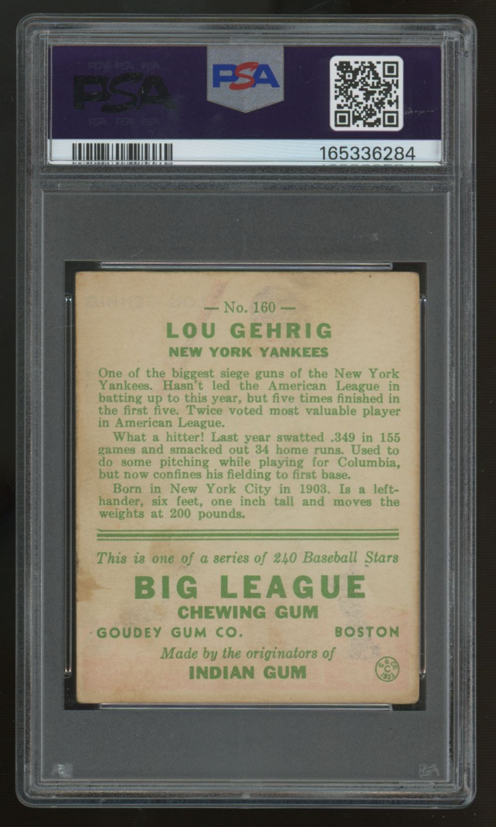 1933 Goudey Lou Gehrig #160 PSA 3 *284