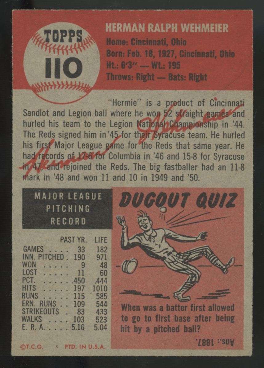 1953 Topps Herman Wehmeier #110 EX+